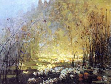 Pond with Waterlilies and Dragon Flies Artwork by Pierre Eugène Montézin