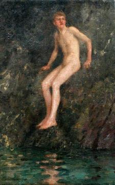 Nude Boy On Rocks Artwork by Henry Scott Tuke