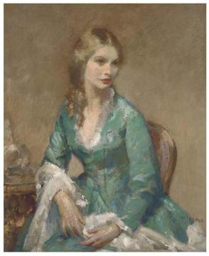 Portrait of a Lady in a Turquoise Dress Artwork by Walter Ernest Webster