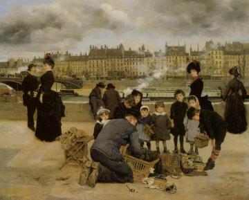 Children With A Toy Seller On The Quai Du Louvre Artwork by Jean Georges Beraud