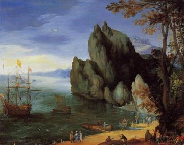 Bay With Ship Of War Artwork by Jan Bruegel the Elder
