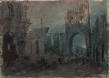 Kirkstall Abbey, Moonrise, Colour Study Artwork by Joseph Mallord William Turner
