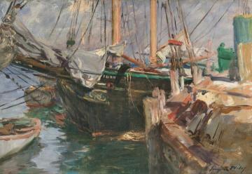 Schooners At Anchor Artwork by Irving R. Wiles