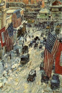 Flags on Fifty-Seventh Street Artwork by Frederick Childe Hassam