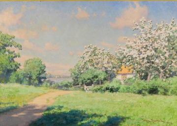 Cottage with fruit trees Artwork by Johan Krouthén