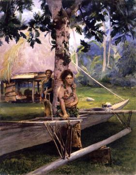 Portrait of Faase, the Taupo, or Official Virgin of Fagaloa Bay, and Her Duenna, Samoa Artwork by John La Farge