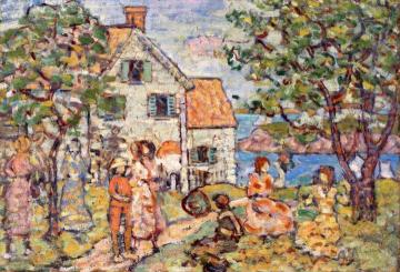 Beach and Two Houses Artwork by Maurice Prendergast