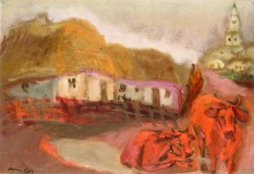 Village with Cows Artwork by Mané-Katz
