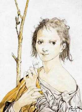 Young Girl with a Bandaged Finger Artwork by Tsuguharu Foujita