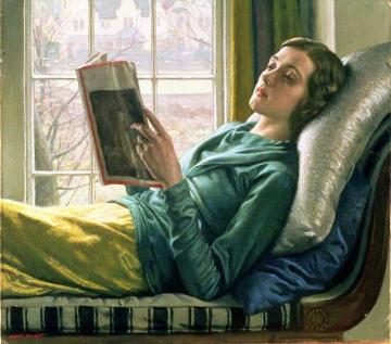 Girl Reading Artwork by Harold Knight