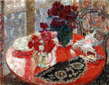 Still LIfe with Flowers, Shells and Fan Artwork by Leon De Smet