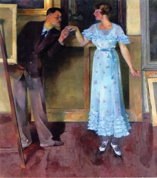 Self And Luca In Front Of The Easel Artwork by Conrad Felixmuller