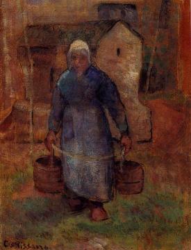 Woman with Buckets Artwork by Camille Pissarro