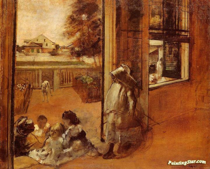 Children on a Doorstep Artwork by Edgar Degas