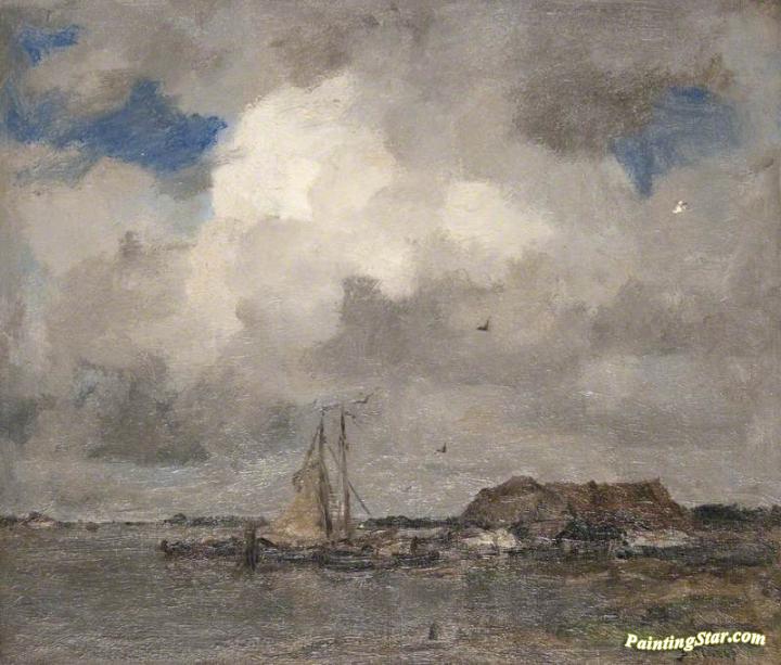 River Scene with a Storm Cloud Artwork by Jacob Maris