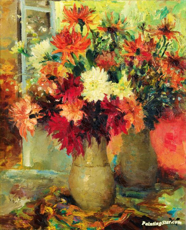 Vase Of Dahlias Artwork by Marcel Dyf