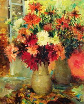 Vase Of Dahlias Artwork by Marcel Dyf