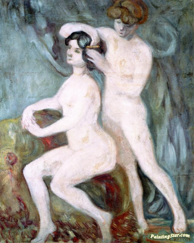 Two Young Women Fixing Their Hair Artwork by Louis Valtat
