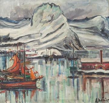 Fishing Village, Lofoten Artwork by Einar Halvdan Berger