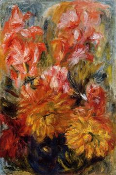 Gladiolas in a Blue Vase Artwork by Pierre Auguste Renoir