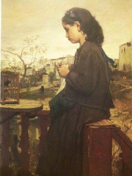 Girl knitting on the balcony, Montmartre Artwork by Jacob Maris