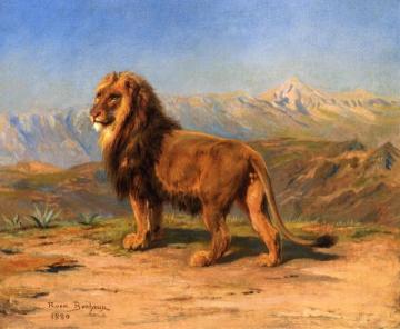 Lion In A Mountainous Landscape Artwork by Rosa Bonheur