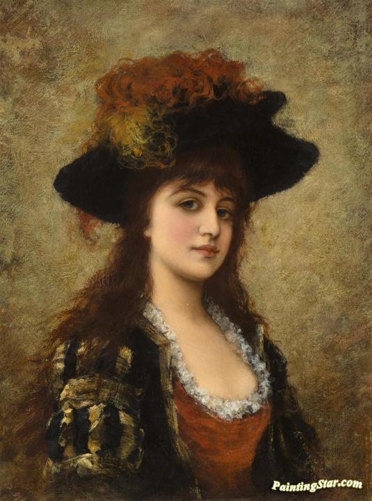 A Young Beauty with Feathered Hat Artwork by Emile Eisman-Semenowsky