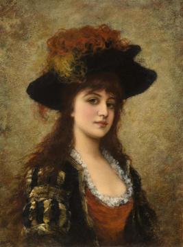 A Young Beauty with Feathered Hat Artwork by Emile Eisman-Semenowsky
