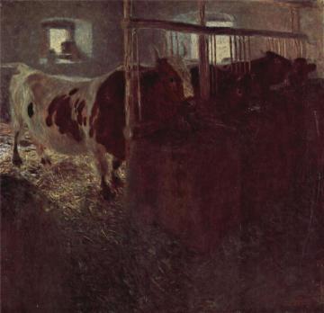 Cows in the barn Artwork by Gustav Klimt