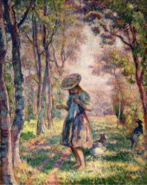 Little Girl and Kids in the Forest at Pierrefonds Artwork by Henri Lebasque