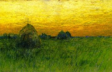 Haystacks At Sunset Artwork by Charles Warren Eaton