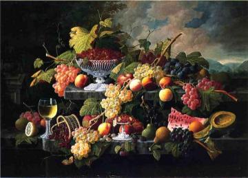 Fruit Still Life with Wine Glass in a Landscape Artwork by Severin Roesen
