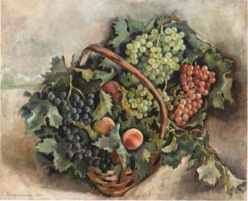 Basket with grapes and peaches Artwork by Zinaida Serebriakova