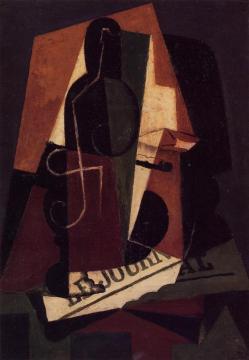 Bottle And Glass Artwork by Juan Gris
