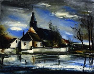 Church And Pond Artwork by Maurice De Vlaminck