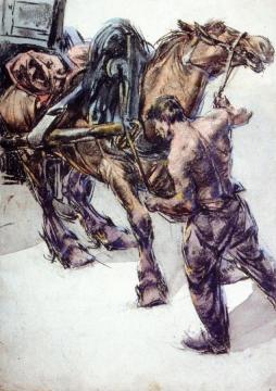 Man Backing up a Horse Artwork by Frank Nelson Wilcox