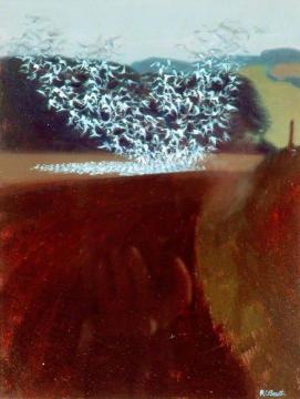 Gulls in an Autumn Landscape Artwork by Raymond Booth