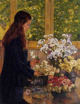 Young Girl with a Vase of Flowers Artwork by Theo van Rysselberghe