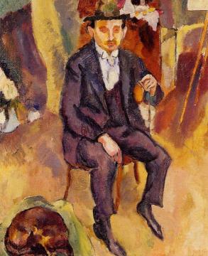 German Painter with Dog in the Studio Artwork by Jules Pascin
