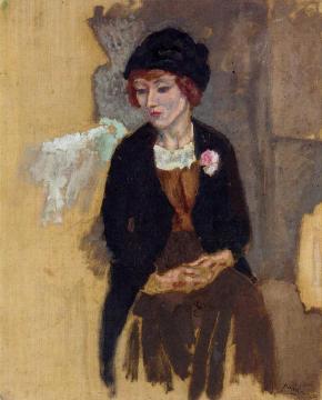 Hermine in a Black Hat Artwork by Jules Pascin