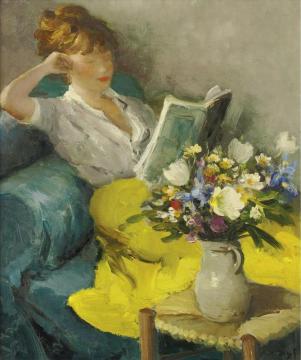 Claudine Reading Artwork by Marcel Dyf