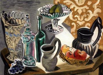 Still Life With Basket, Two Bottles And Fruit Artwork by Gino Severini