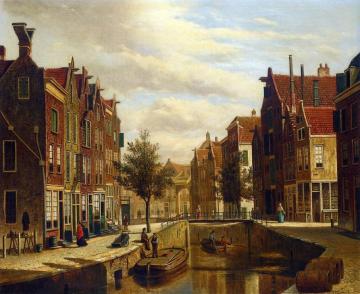 A Morning Walk by a Dutch Canal Artwork by Willem Koekkoek