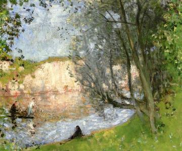 Fishermen with Little Girl on the Loing Artwork by Pierre Eugène Montézin