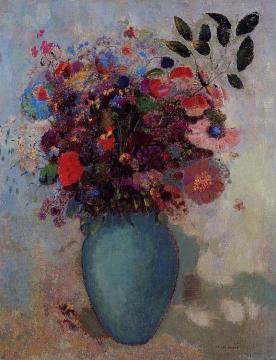 Flowers in a Turquoise Vase Artwork by Odilon Redon