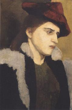 Portrait of a Young Lady in Red Hat Artwork by Paula Modersohn-Becker