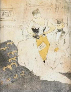 Elles: Woman Fastening A Corset, Passing Conquest Artwork by Henri de Toulouse-Lautrec