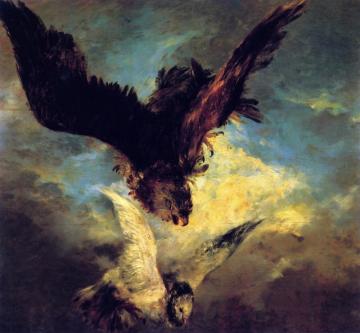 Falcon Swooping On A Dove Artwork by Adolph von Menzel