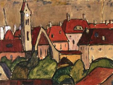 Munich Houses with Tower Artwork by Albert Bloch