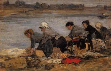 Laundresses on the Banks of the Touques Artwork by Eugène-Louis Boudin